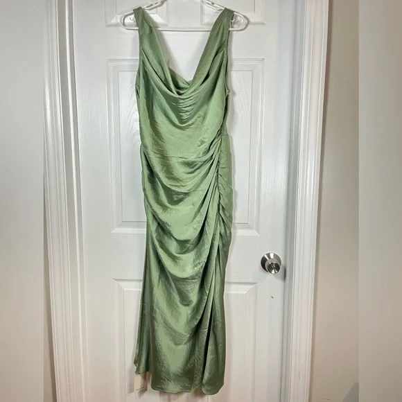green emerald velvet dress Hey Girl Long Satin Cowl Neck Dress Forest Green